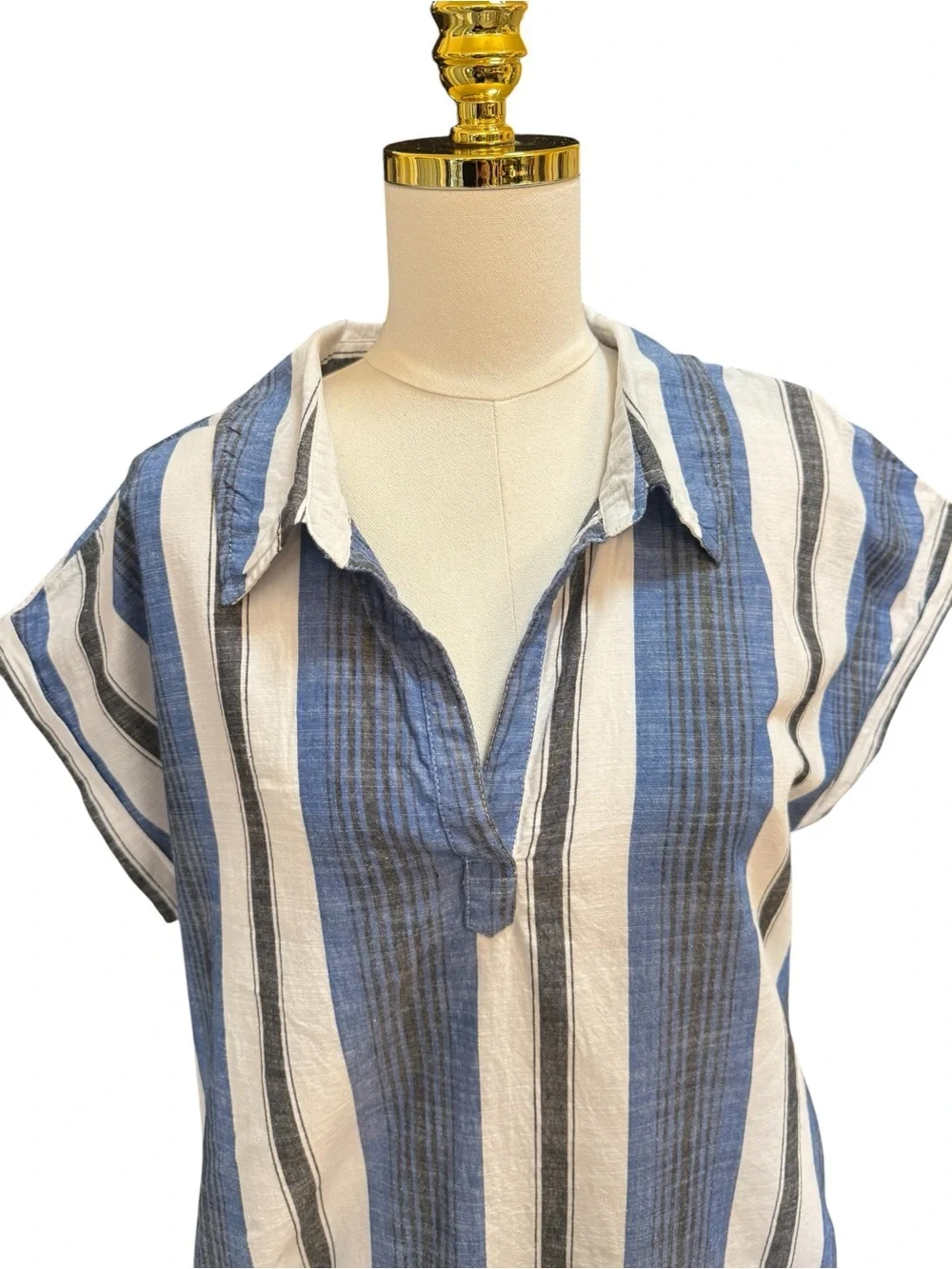 Rise & Bloom Striped Shirt Dress Blue White Fringe Hem Size L